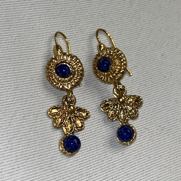 Gold-plated & blue stone dangle earrings, "Tuscan Sky" by National Geographic - Picture 6 of 12